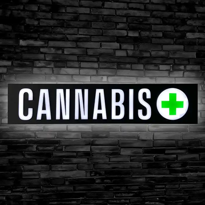 Cannabis LED Signs with marijuana leaf for dispensaries and cannabis stores