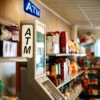 Convenience store with an Illuminated ATM sign for in-store cash dispensing machine