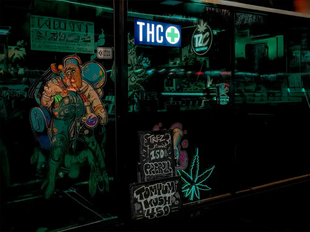THC LED Signage on a dispensary storefront window